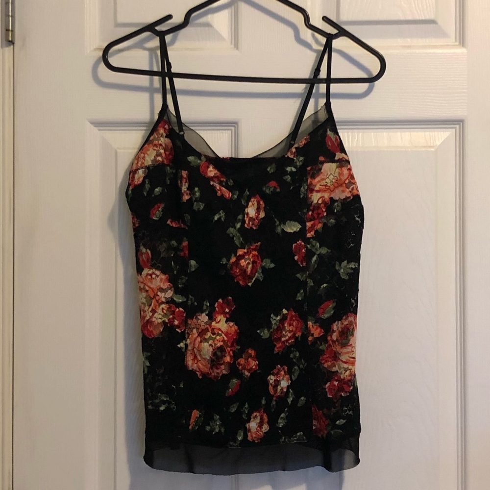 Black Floral Lace Camisole Tank Top